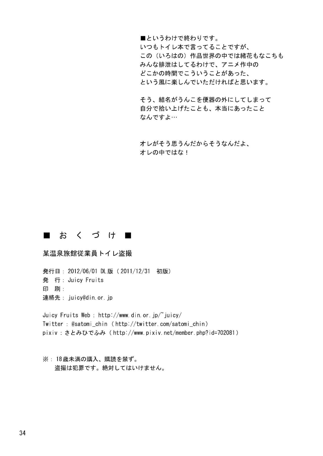 Str8 Bou Onsen Ryokan Juugyouin Toilet Tousatsu - Hanasaku iroha Squirt - Page 34